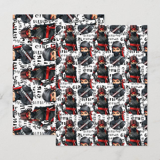Ninja-Mädchen Anime mit Textmuster Design Postkarte (Vorne/Hinten)