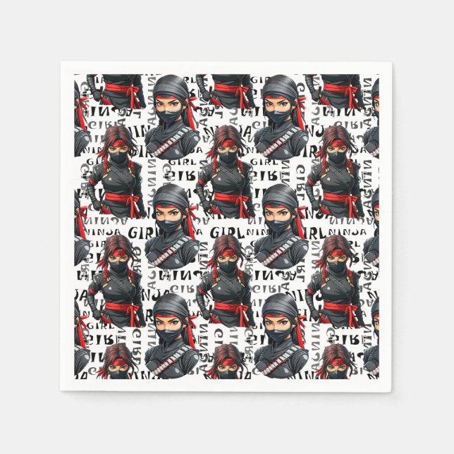 Ninja-Mädchen Anime mit Textmuster-Design Serviette (Vorderseite)