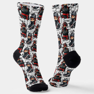 Ninja-Mädchen Anime mit Textmuster-Design Socken