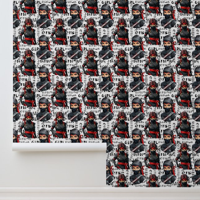 Ninja-Mädchen Anime mit Textmuster-Design Tapete (Von Creator hochgeladen)