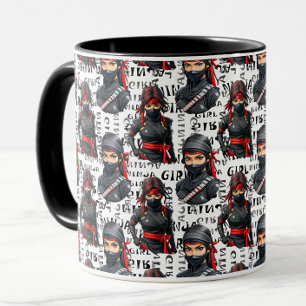 Ninja-Mädchen Anime mit Textmuster-Design Tasse