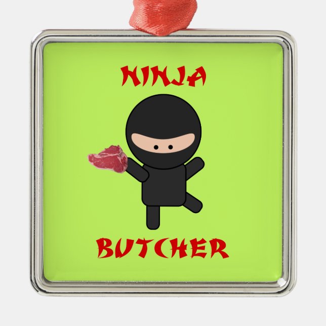 Ninja Metzger mit Fleisch Silbernes Ornament (Vorne)