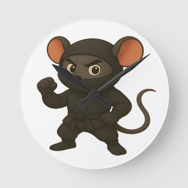 Ninja Mouse Wall Uhr | Funny Cartoon Martial Art (Vorderseite)