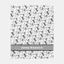 Ninja Musterdecke mit Namen, schwarzes Grau Fleecedecke