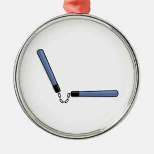 Ninja Nunchucks Silbernes Ornament