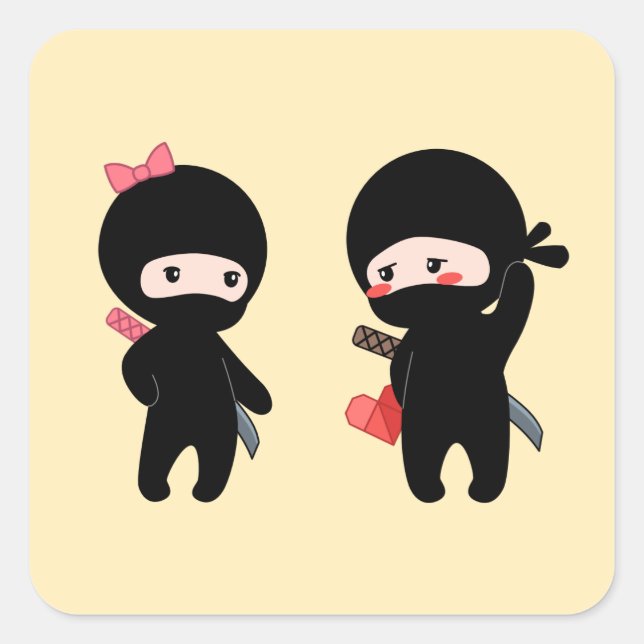 Ninja Pair, ein Junge und ein Mädchen Quadratischer Aufkleber (Vorderseite)