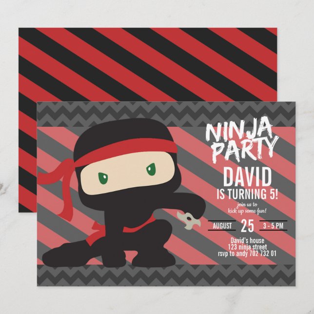 Ninja Party Boy Birthday Karate Einladung (Vorne/Hinten)