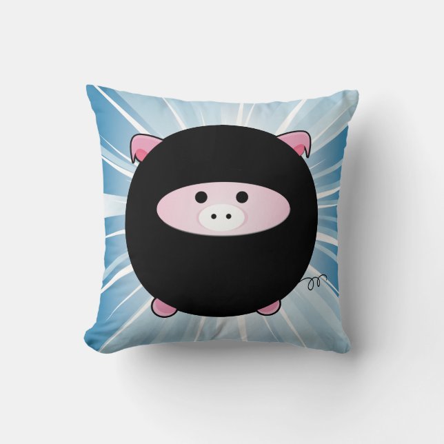 Ninja Pig auf Blue Kissen (Vorderseite)