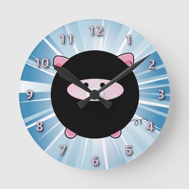 Ninja Pig auf Blue Runde Wanduhr (Vorderseite)