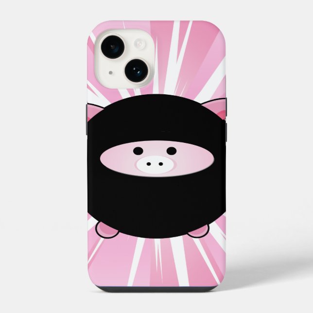 Ninja Pig auf Rosa iPhone Hülle (Rückseite)