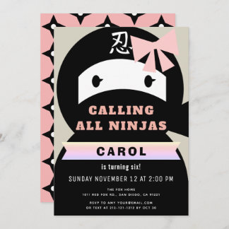 Ninja Pink & Black Girl Geburtstag Einladung