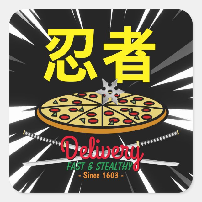 Ninja Pizza Delivery T - Shirt Quadratischer Aufkleber (Vorderseite)