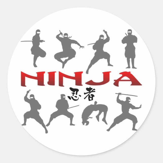 Ninja Pose Silhouette Runder Aufkleber (Vorderseite)