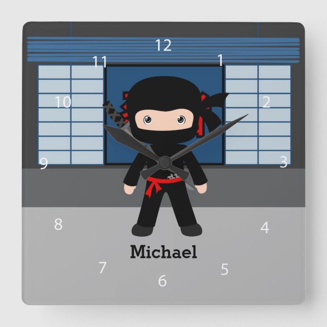 Ninja Quadratische Wanduhr (Vorderseite)