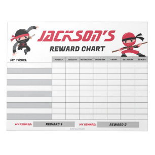 Ninja Red Black Rewards Chart Personalisierte Aufg Notizblock