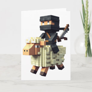 Ninja-Reiter-Schaf-Blockstil-Charakter-Pixelkunst Karte