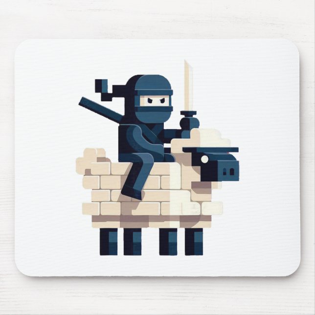 Ninja-Reiter-Schaf-Blockstil-Charakter-Pixelkunst Mousepad (Vorne)