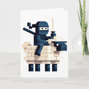 Ninja-Reitet-Schaf-Blockstil-Charakter-Pixelkunst Karte