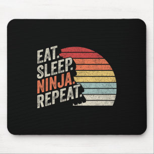 Ninja Retro Vintag Eat Sleep Ninja Karate Wiederho Mousepad