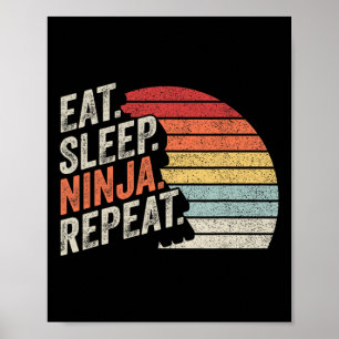 Ninja Retro Vintag Eat Sleep Ninja Karate Wiederho Poster
