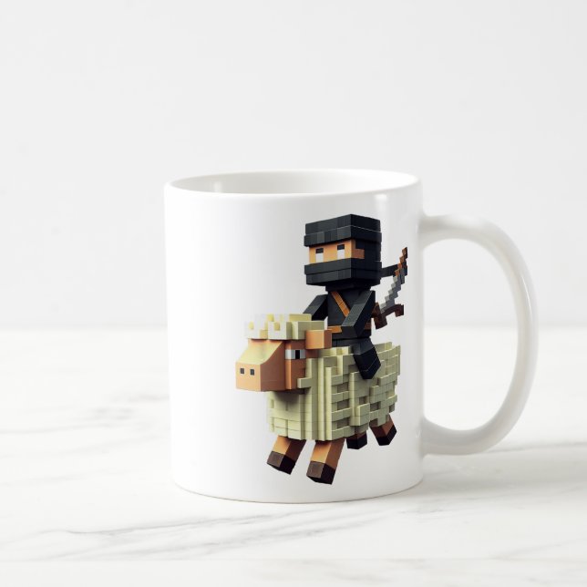 Ninja Riding Sheep Block Style Character Pixel Art Kaffeetasse (Rechts)