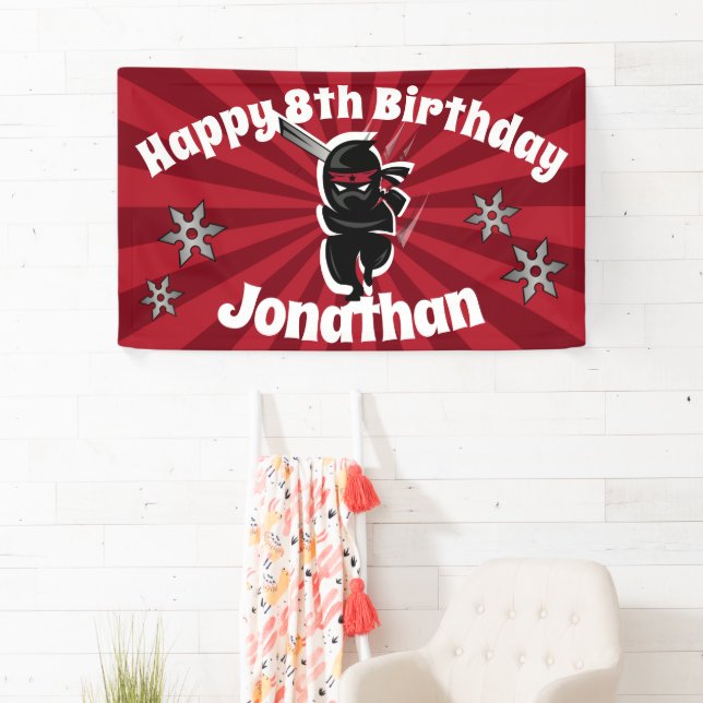 Ninja Samurai Personalisiert Happy Birthday Banner (Insitu)
