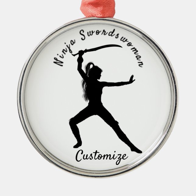 Ninja Schwertfrau Silhouette Thunder_Cove Ornament Aus Metall (Vorne)