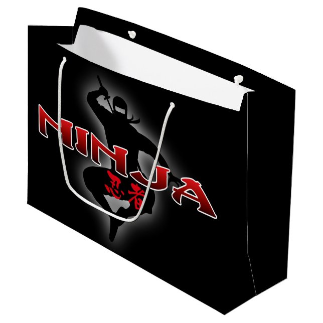 Ninja-Silhouette Große Geschenktüte (Vorderseite Schrägansicht)