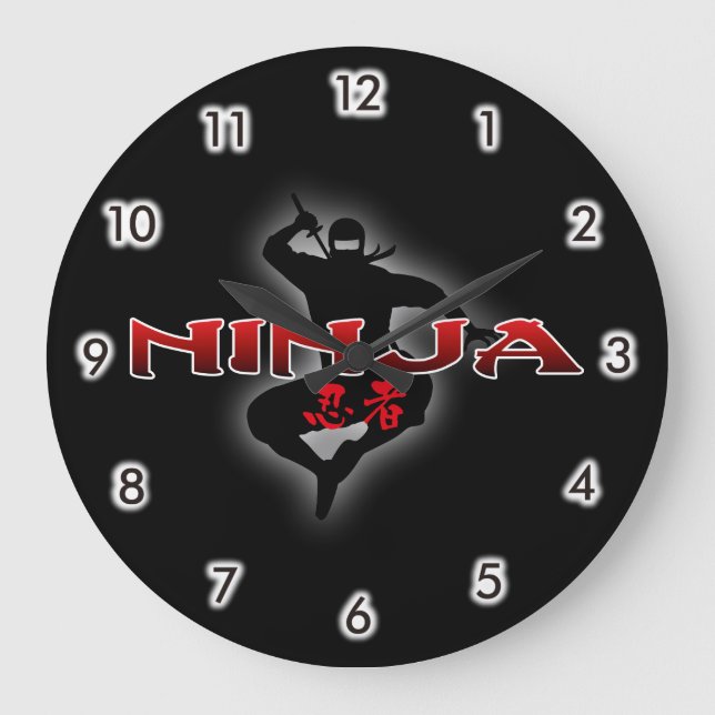 Ninja-Silhouette Große Wanduhr (Vorderseite)