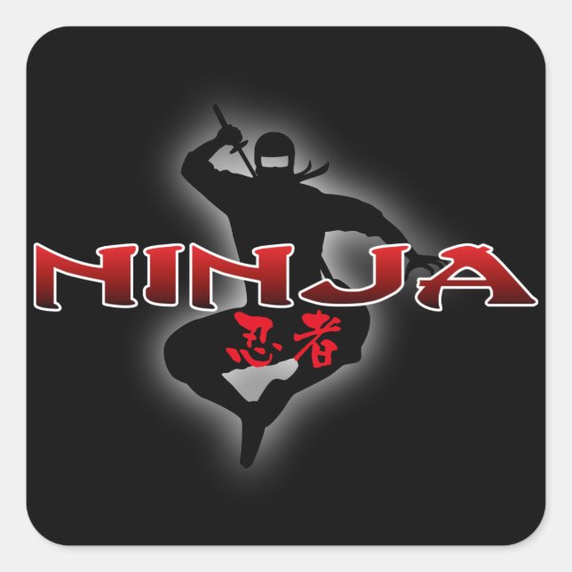 Ninja Silhouette Quadratischer Aufkleber (Vorderseite)