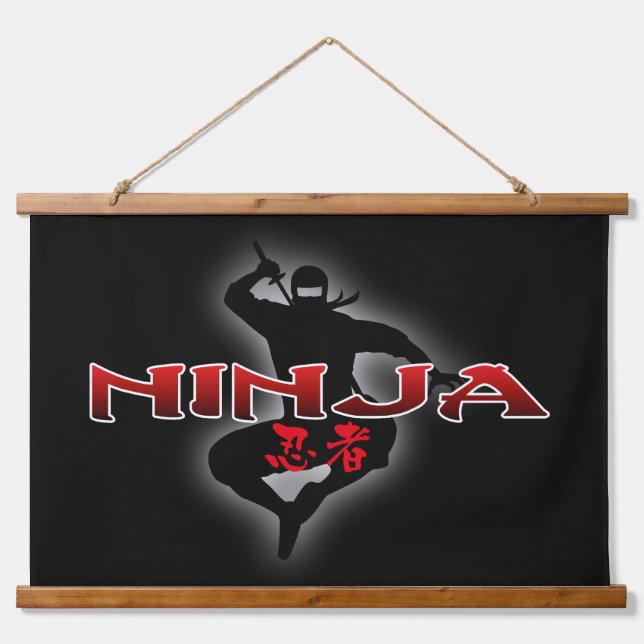 Ninja Silhouette Wandteppich Mit Holzrahmen (Vorne)