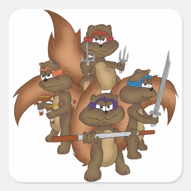 Ninja Squirrels Quadratischer Aufkleber (Vorderseite)