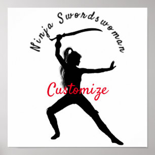 Ninja Swordswoman Silhouette Thunder_Cove Poster