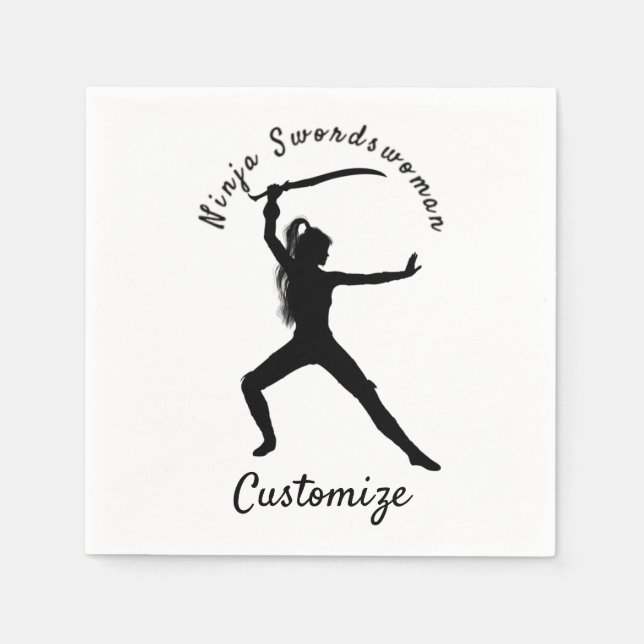 Ninja Swordswoman Silhouette Thunder_Cove Serviette (Vorderseite)