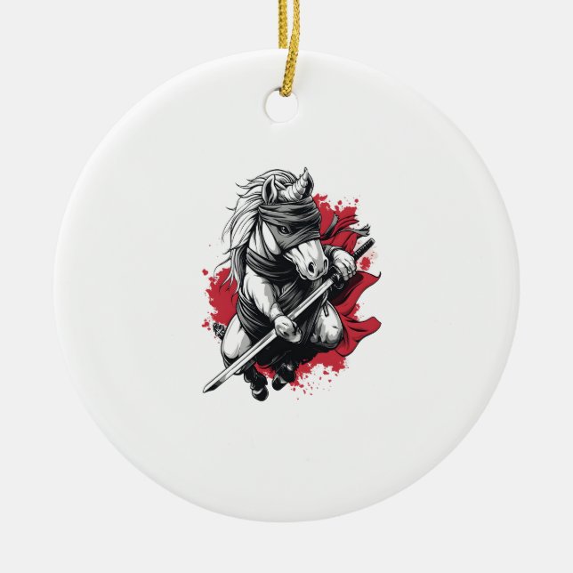 Ninja-Tarnung-Einhorn (1) Keramik Ornament (Vorne)