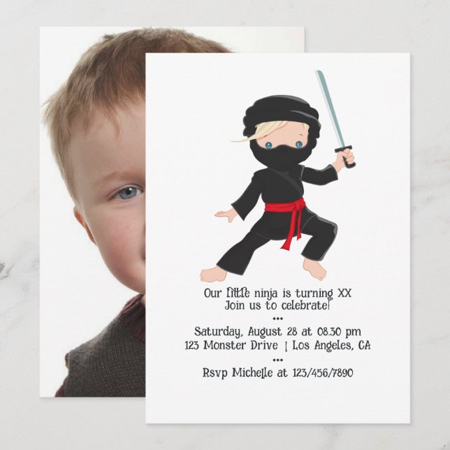 Ninja themed Birthday Party Einladung (Vorne/Hinten)