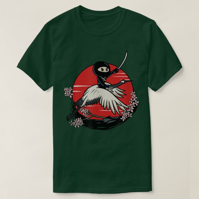 Ninja Tomo Riding Crane Japanese Fantasy Anime  T-Shirt (Design vorne)