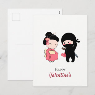Ninja und Geisha Happy Valentine Feiertagspostkarte