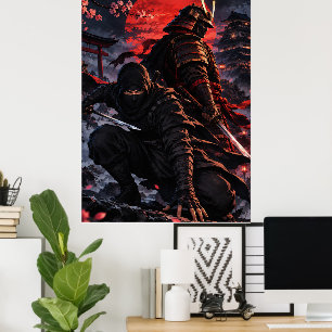 Ninja und Samurai Fantasy Art japanische Krieger P Poster