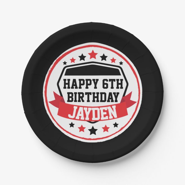 Ninja Warrior Birthday Black and Red Party Pappteller (Vorderseite)