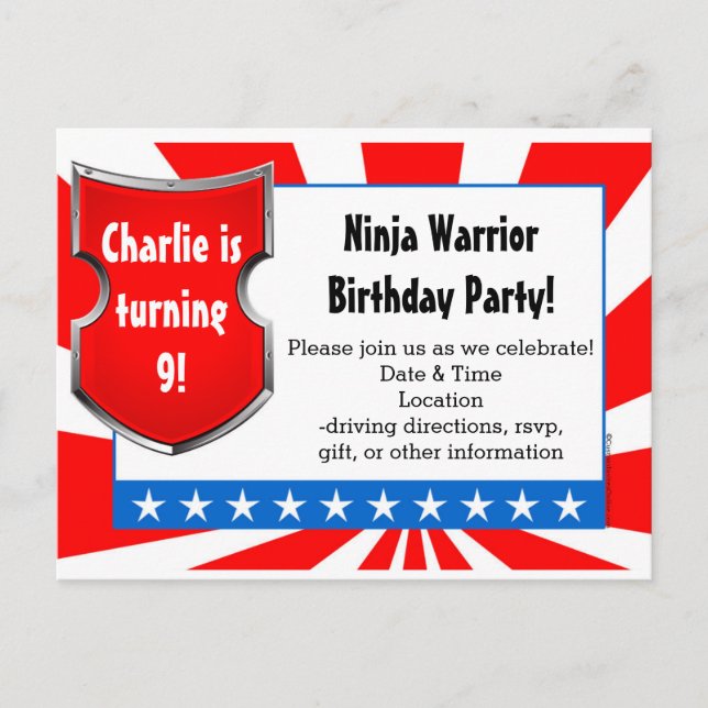 Ninja Warrior Birthday Party Kinder Boys Patriotic Einladungspostkarte (Vorderseite)