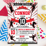 Ninja Warrior Birthday Party Obstacle Course Einladung<br><div class="desc">Get ready to celebrate your little Ninja's next birthday party with this "American Ninja Warrior" themed invitation. 
Featuring black,  white and red and male silhouettes in action on the Ninja Course! The back design is also available to use.
Designed by invitecentral.com</div>