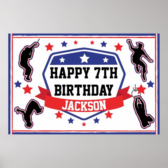 Ninja Warrior Birthday Party Red & Blue Poster (Vorne)