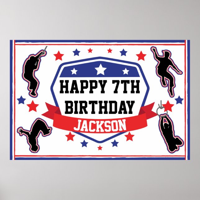 Ninja Warrior Birthday Party Red & Blue Poster (Vorne)