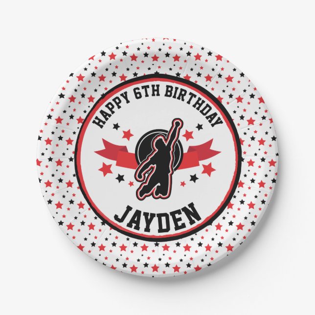 Ninja Warrior Black and Red Birthday Party Pappteller (Vorderseite)