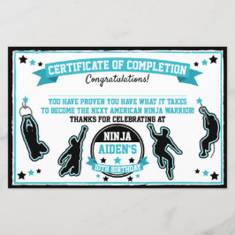 Ninja Warrior Boys Party Certificate of Completion