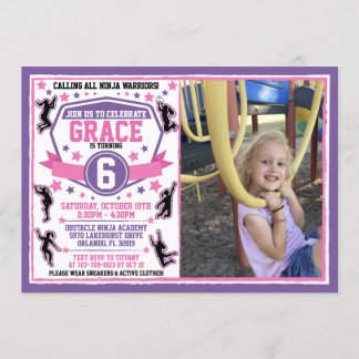 Ninja Warrior Girls Birthday Foto Einladung