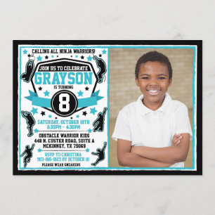 Ninja Warrior Junge Schwarz & Türkis Foto Einladung