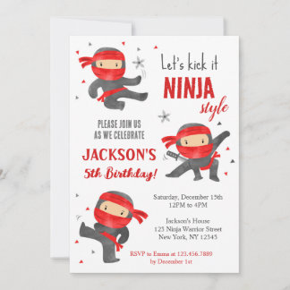 Ninja Warrior Karate Geburtstagsparty Einladungen