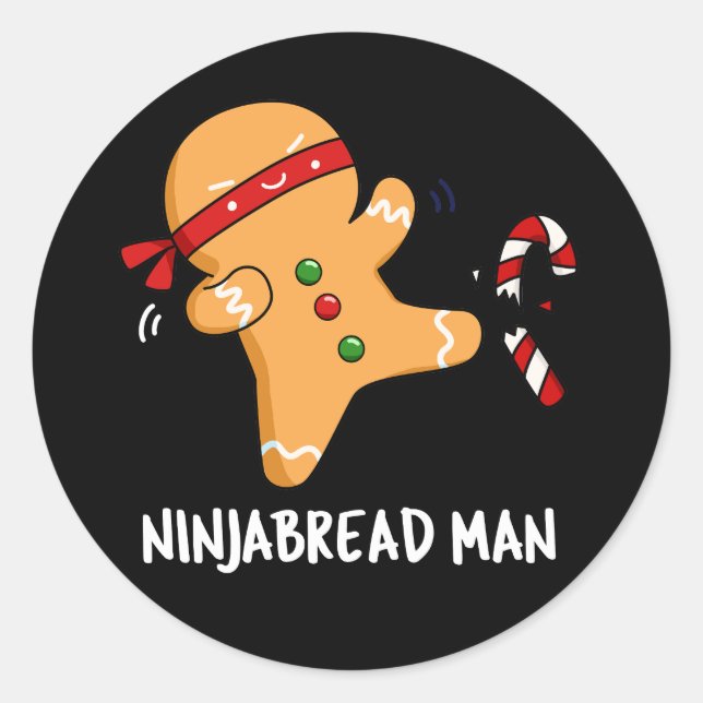 Ninjabread Man Funny Gingerbread Pun Dark BG Runder Aufkleber (Vorderseite)